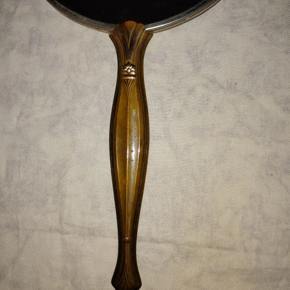 Vintage Hand Held Mirror Beautiful Golden Brassy Color Estate Sale Find